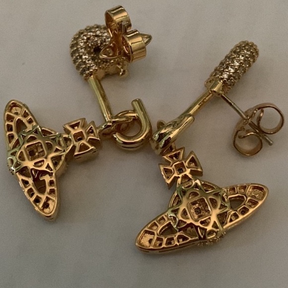 crystal Saturn orb safety pin drop earrings from Vivienne Westwood - Picture 6 of 10